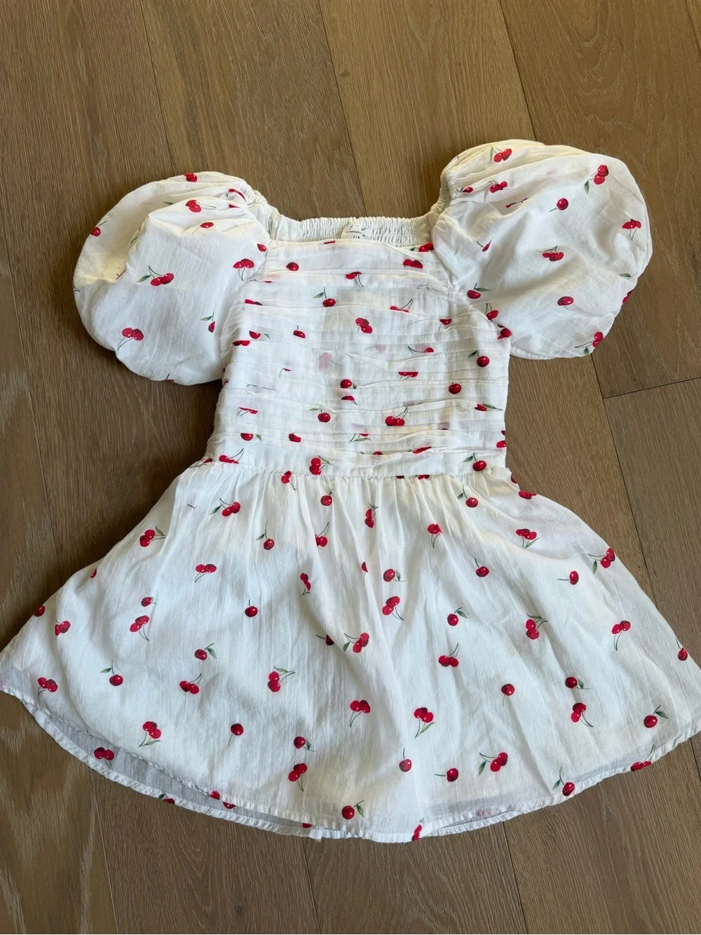 Abercrombie Kids Girls White Cherry Print Puff-Sleeve Dress